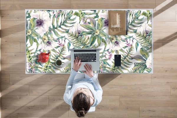 Large desk pad PVC protector white flowers