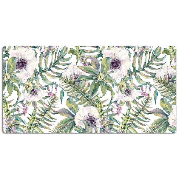 Large desk pad PVC protector white flowers