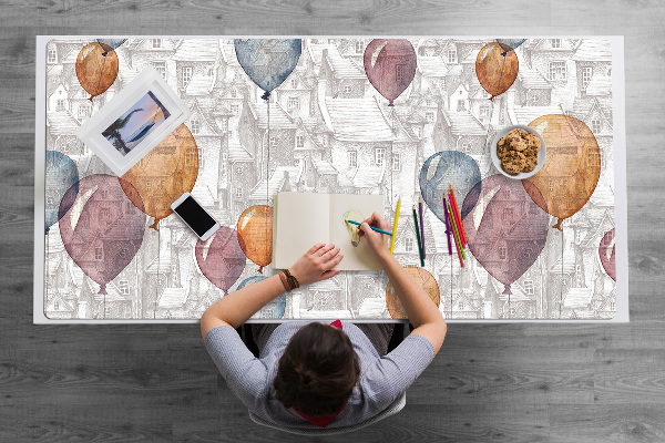 Large desk mat table protector Balloons and houses