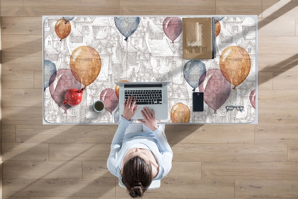 Large desk mat table protector Balloons and houses