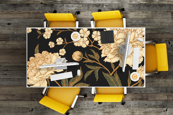 Large desk mat table protector white peony
