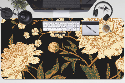 Large desk mat table protector white peony