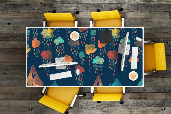 Large desk mat table protector colorful houses