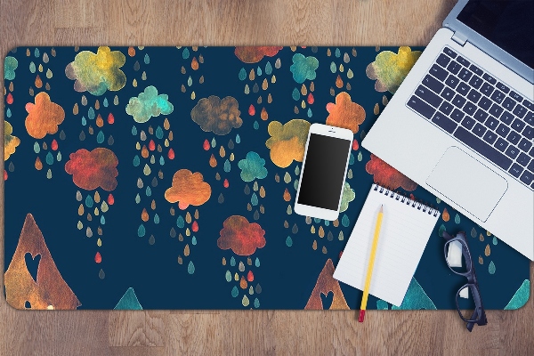 Large desk mat table protector colorful houses