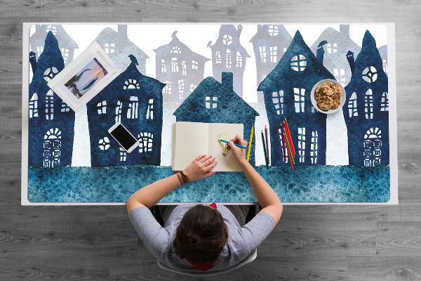 Large desk mat for children City at night