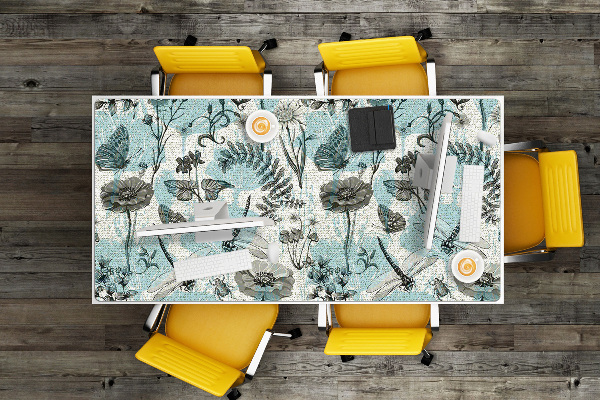 Full desk mat Flowers and dragonflies