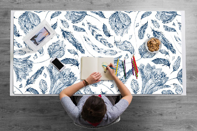 Full desk pad blue leaves