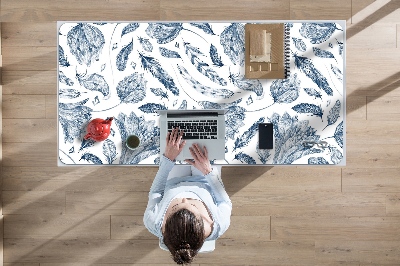 Full desk pad blue leaves