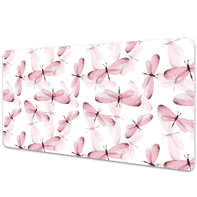 Large desk pad PVC protector pink dragonfly