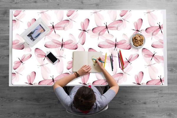 Large desk pad PVC protector pink dragonfly