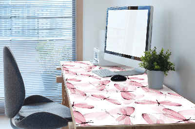 Large desk pad PVC protector pink dragonfly