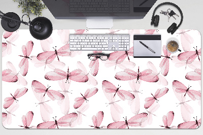 Large desk pad PVC protector pink dragonfly