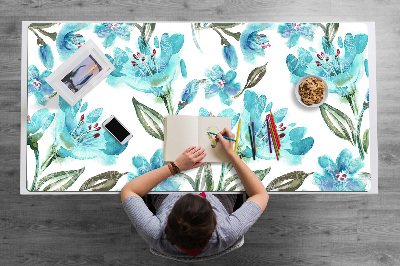 Full desk protector turquoise flowers