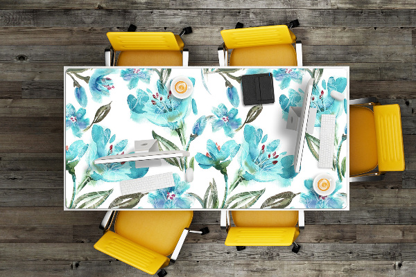 Full desk protector turquoise flowers