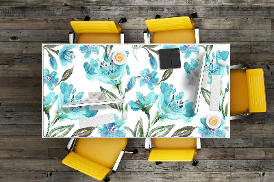 Full desk protector turquoise flowers