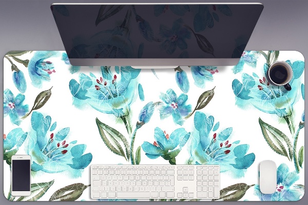 Full desk protector turquoise flowers