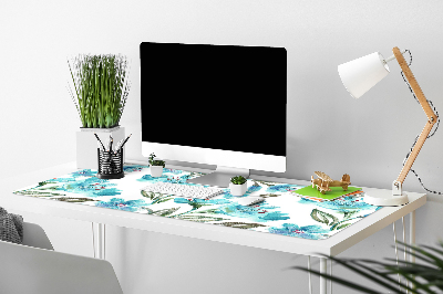 Full desk protector turquoise flowers