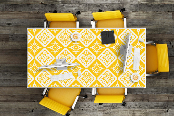 Full desk protector Yellow and white pattern