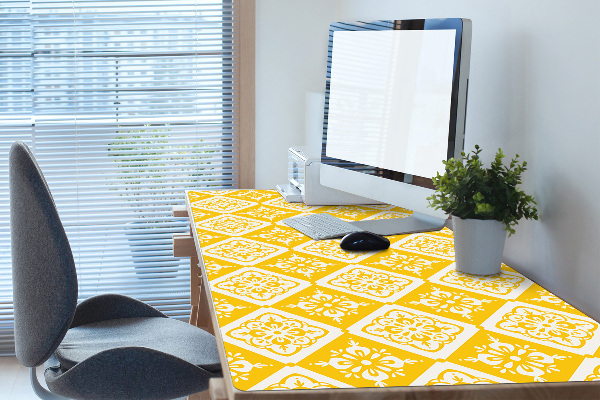 Full desk protector Yellow and white pattern