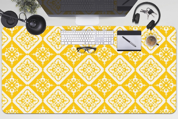 Full desk protector Yellow and white pattern