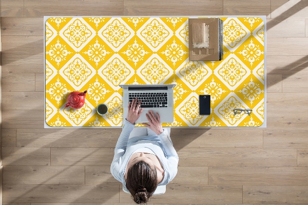Full desk protector Yellow and white pattern