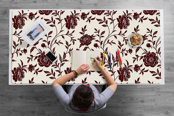 Full desk mat maroon flowers