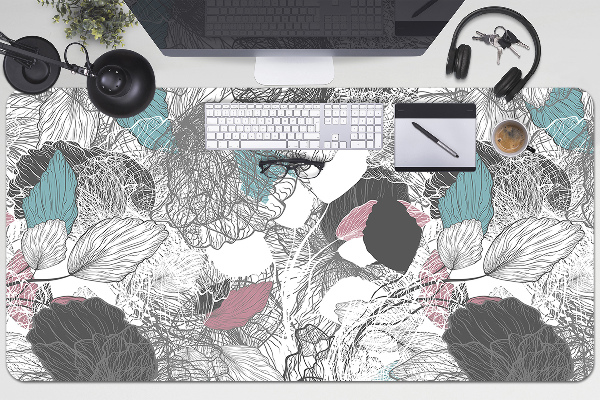 Large desk mat table protector floral pattern