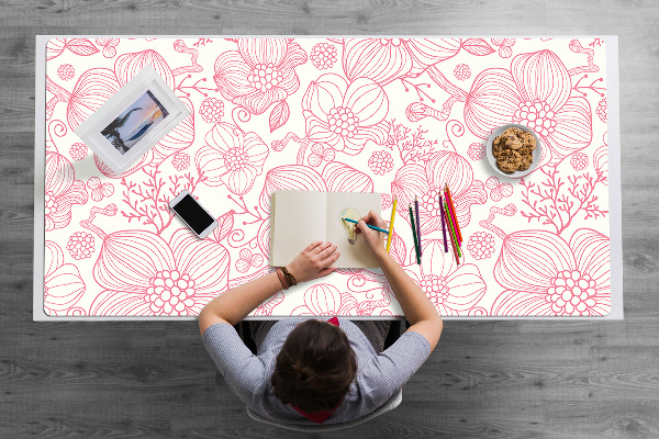 Large desk mat table protector flowers contour