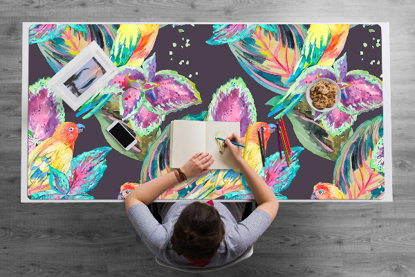 Large desk mat table protector colorful parrots