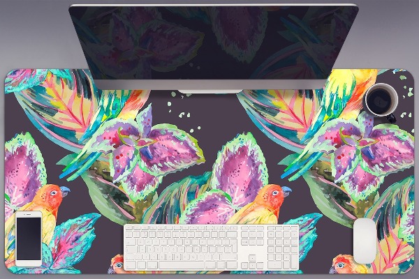 Large desk mat table protector colorful parrots