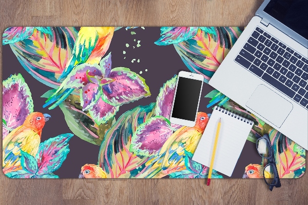 Large desk mat table protector colorful parrots