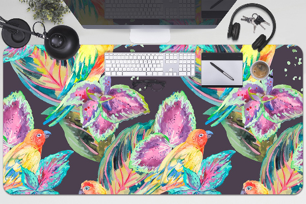 Large desk mat table protector colorful parrots