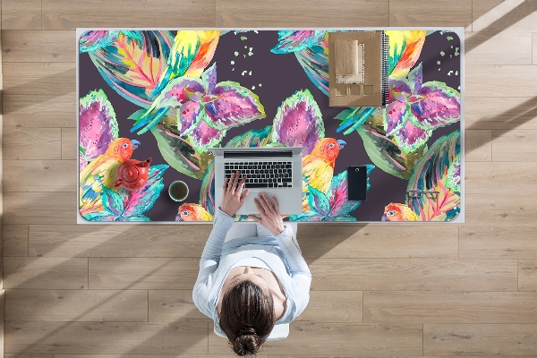 Large desk mat table protector colorful parrots