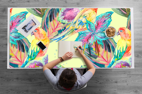 Large desk mat table protector colorful parrots