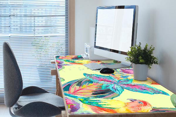 Large desk mat table protector colorful parrots