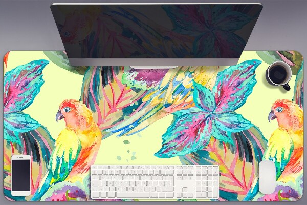Large desk mat table protector colorful parrots