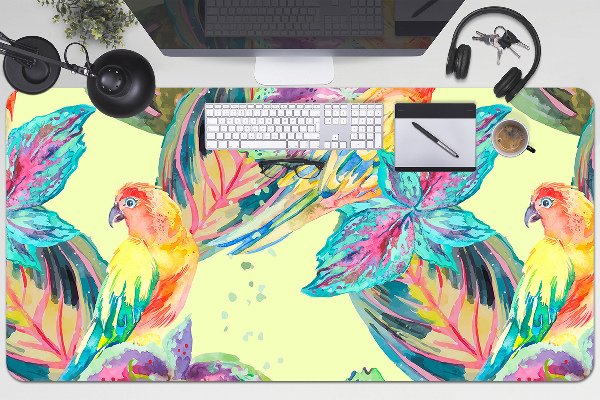 Large desk mat table protector colorful parrots