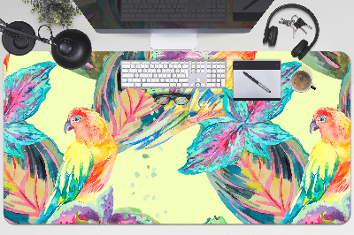 Large desk mat table protector colorful parrots