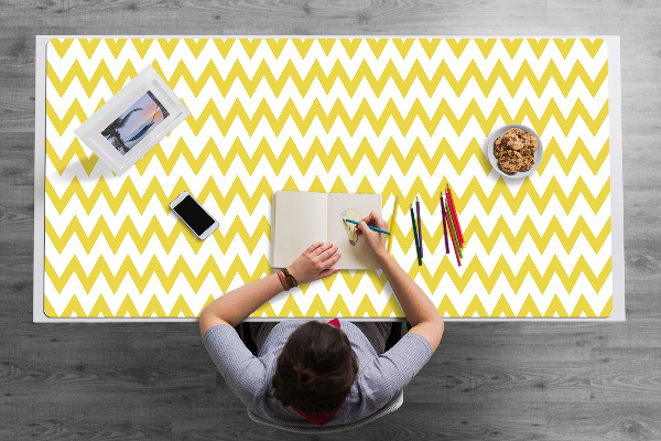 Large desk mat table protector yellow zigzags
