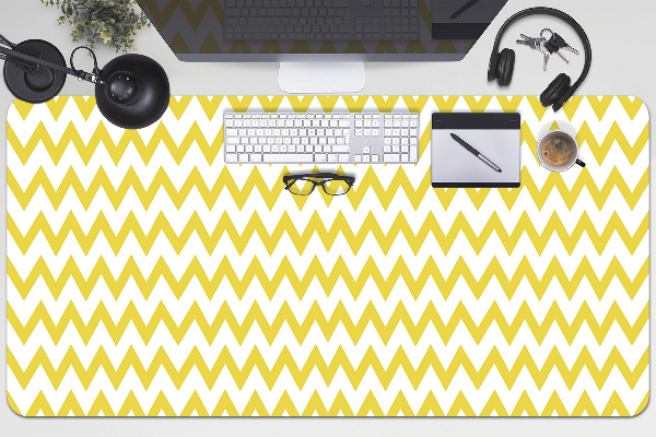 Large desk mat table protector yellow zigzags
