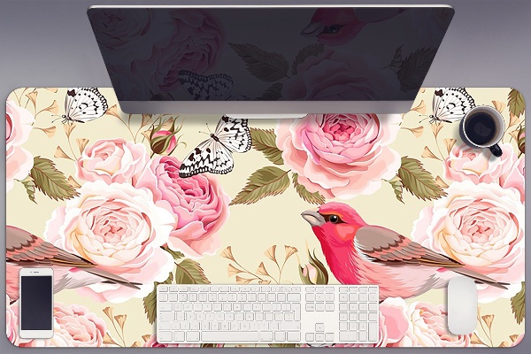 Desk mat Birds flowers butterflies
