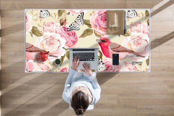 Desk mat Birds flowers butterflies