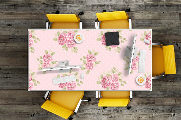 Large desk mat table protector pink bouquet