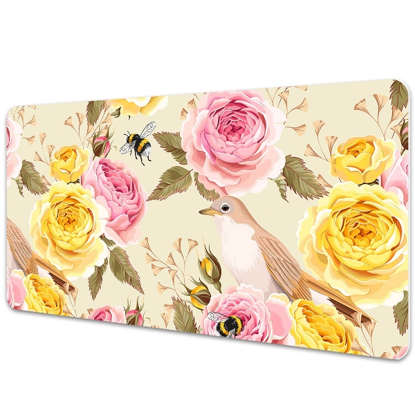 Large desk pad PVC protector Birds and Roses