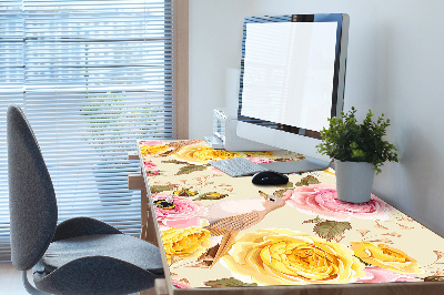 Large desk pad PVC protector Birds and Roses