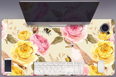 Large desk pad PVC protector Birds and Roses