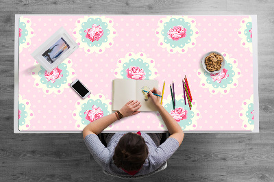 Large desk mat table protector Roses and Dots