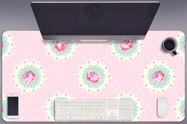 Large desk mat table protector Roses and Dots