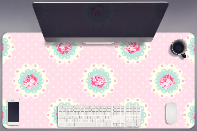 Large desk mat table protector Roses and Dots