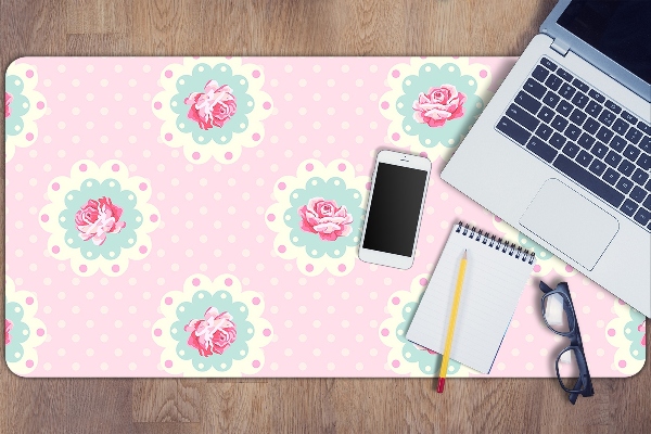 Large desk mat table protector Roses and Dots